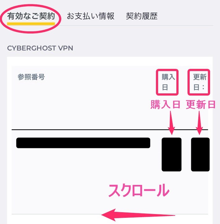 CyberGhost 領収書の確認(iphone)