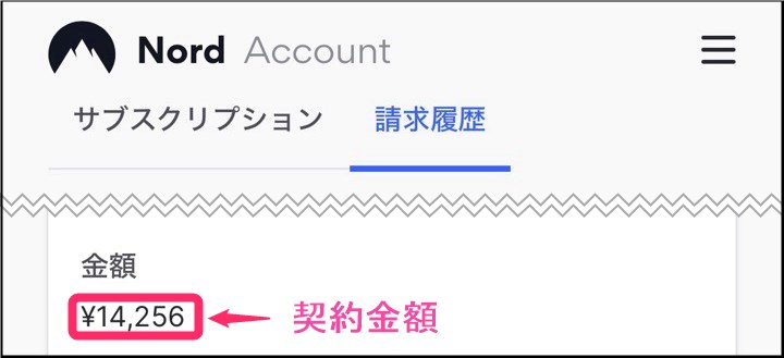 NordVPNアカウント「領収書」確認(iphone)